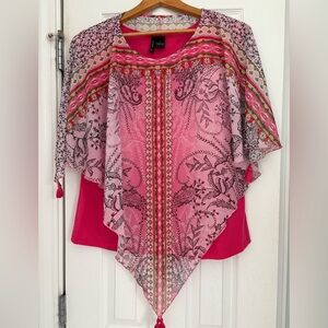 New Directions Pink and Red Patterned Blouse